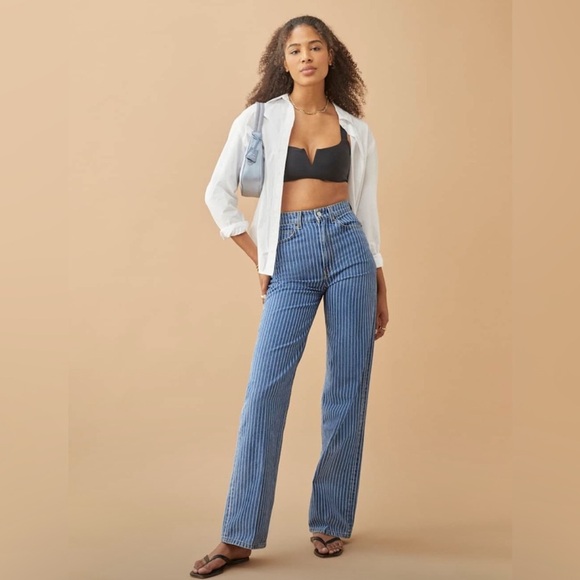 Reformation Hailey High Rise Wide Leg Pinstriped Jeans